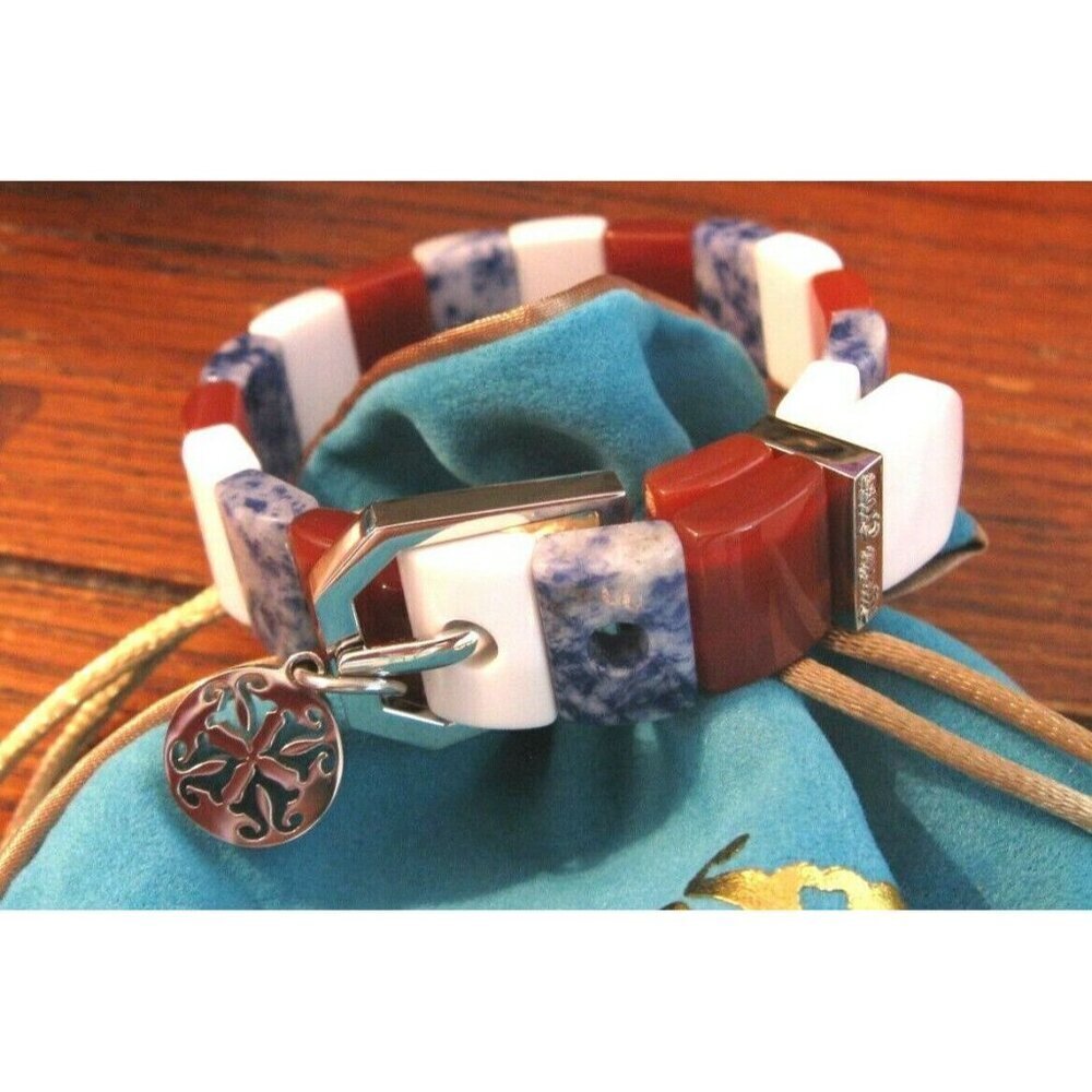 New Rustic Cuff Patriotic USA Natural Gemstone Charay Stretchy Bracelet - Picture 3 of 5